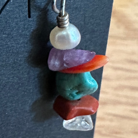 Native American Handcrafted Earrings Sterling Silver Turquoise Coral - Picture 4 of 6